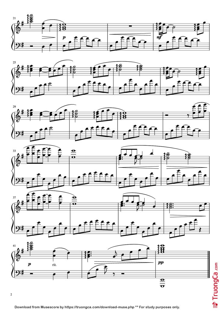 Page 2 of the piano sheet music PDF Piano – Sadness and Sorrow Piano by Composed by Toshiro Masuda