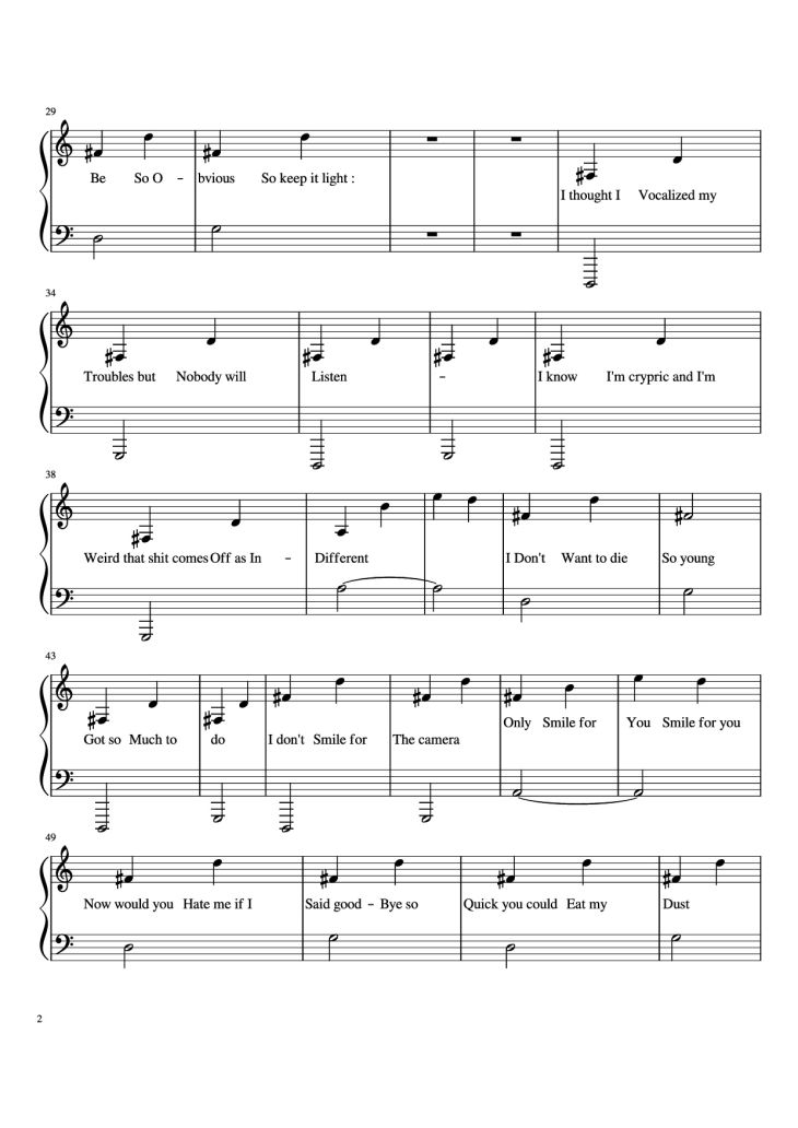 Page 2 of the piano sheet music PDF Piano – Attention Piano by Joji