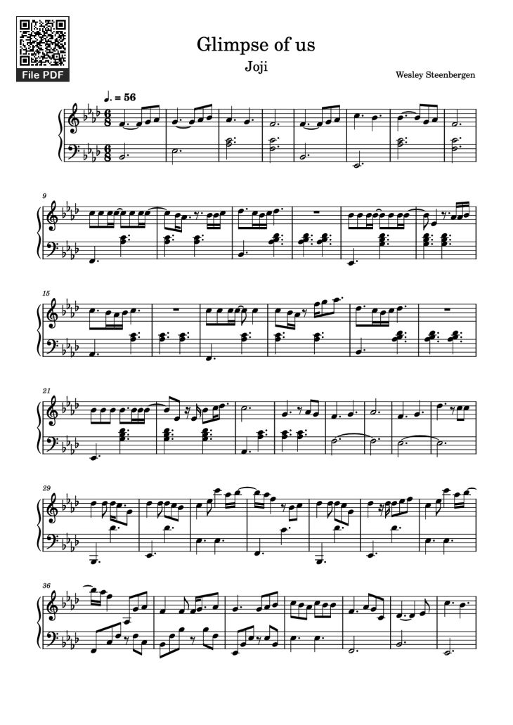 Page 1 of the piano sheet music PDF Piano – Glimpse of us Piano by Wesley Steenbergen