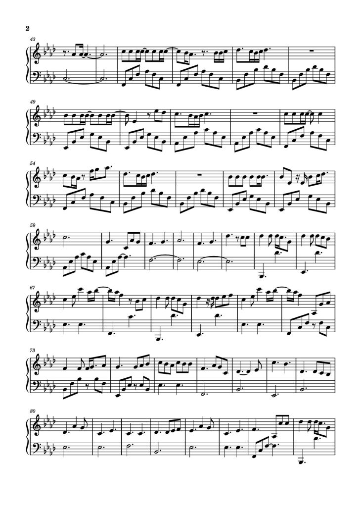 Page 2 of the piano sheet music PDF Piano – Glimpse of us Piano by Wesley Steenbergen