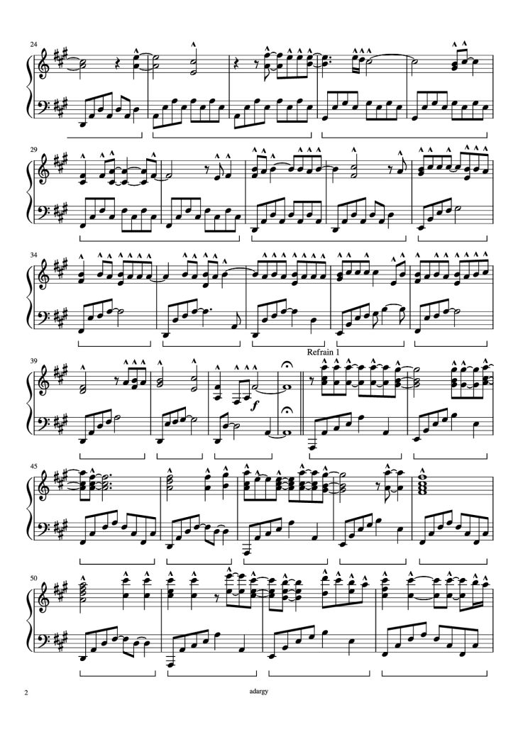 Page 2 of the piano sheet music PDF Piano – Someone like you Piano by Daniel Wilson Adèle Adkins