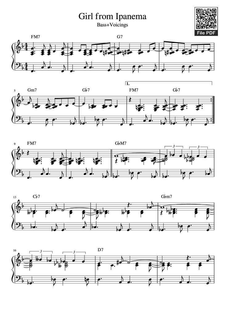 Page 1 of the piano sheet music PDF Piano – Girl from Ipanema Piano by Undefined