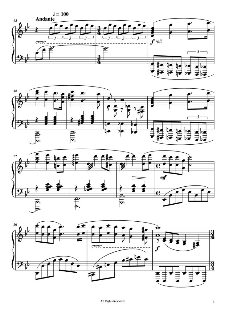 Page 3 of the piano sheet music PDF Piano – Hana Bi Piano by Joe Hisaishi