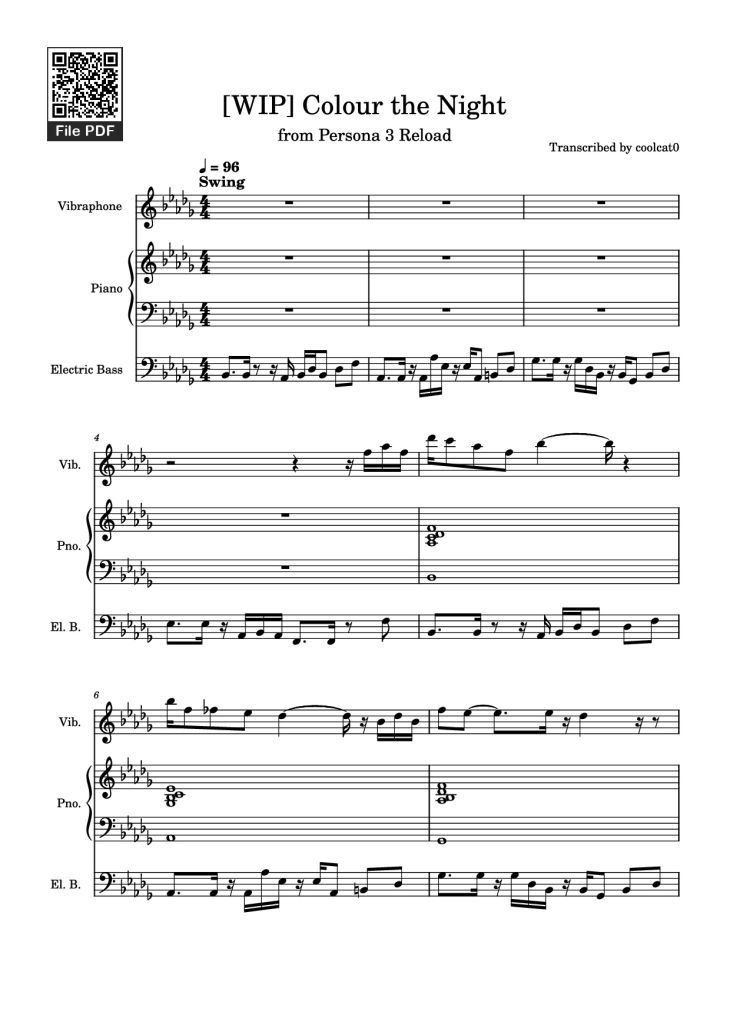 Page 1 of the piano sheet music PDF Piano Guitar Tab – [WIP] Colour the Night Piano by Transcribed by coolcat0
