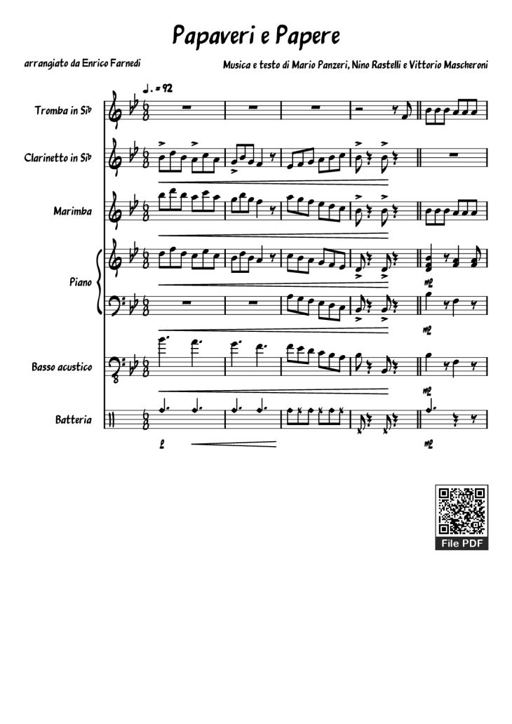Page 1 of the piano sheet music PDF Piano Guitar Tab – Papaveri e Papere Piano by Musica e testo di Mario Panzeri, Nino Rastelli e Vittorio Mascheroni