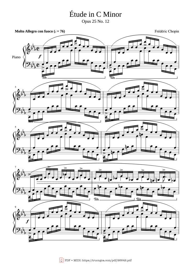Page 1 of the piano sheet music PDF – Etude in C Minor Piano by Chopin