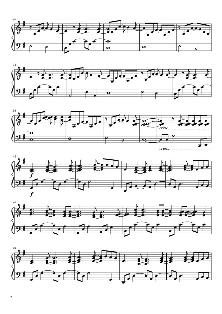 Page 2 of the piano sheet music PDF Piano – A Million Dream Piano by Undefined