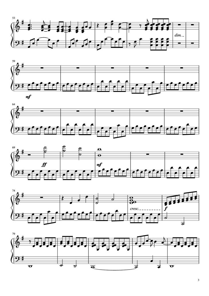 Page 3 of the piano sheet music PDF Piano – A Million Dream Piano by Undefined