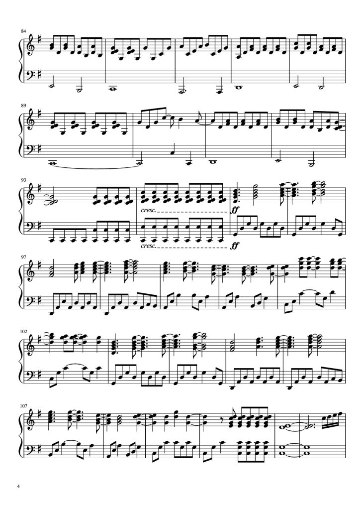 Page 4 of the piano sheet music PDF Piano – A Million Dream Piano by Undefined