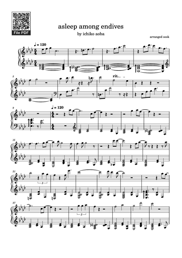 Page 1 of the piano sheet music PDF Piano – asleep among endives Piano by Arranged sook
