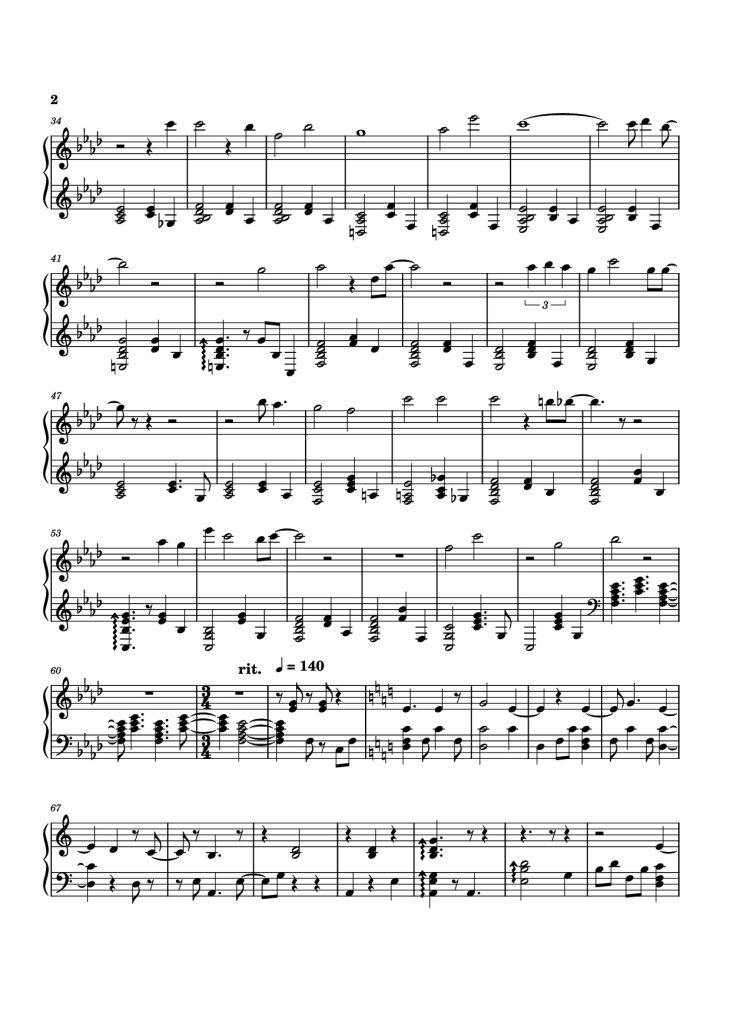 Page 2 of the piano sheet music PDF Piano – asleep among endives Piano by Arranged sook