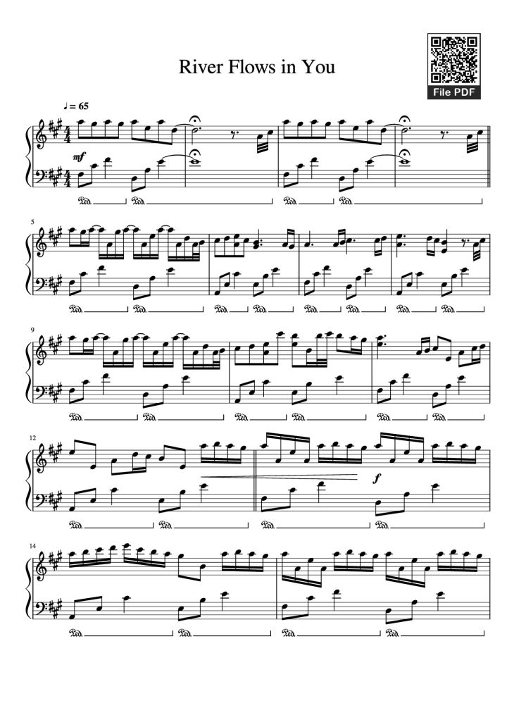 Page 1 of the piano sheet music PDF Piano – River Flows in You Piano by Undefined