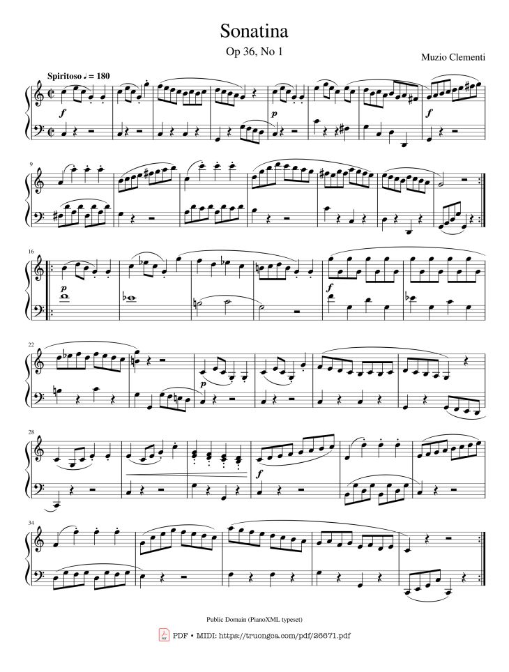 Page 1 of the piano sheet music PDF – Sonatina Piano by Muzio Clementi