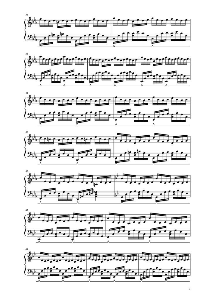 Page 3 of the piano sheet music PDF Piano – G Minor Bach Piano by Luo Ni (bottle