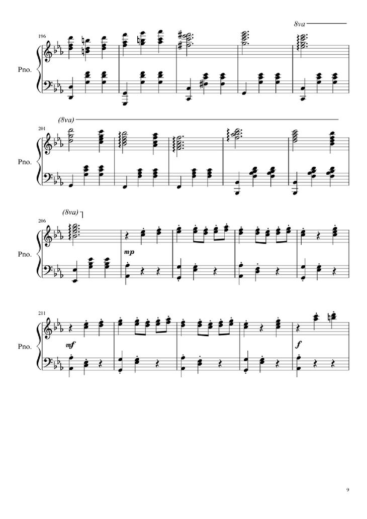 Page 9 of the piano sheet music PDF – Waltz No. 2 Shostakovich Piano by Composed by Dmitri Shostakovich Transcribed by Andrea Tam