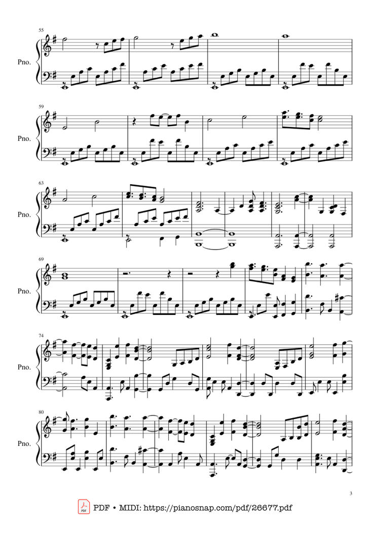Page 3 of the piano sheet music PDF Piano – Late Goodbye Piano by Poets of the Fall