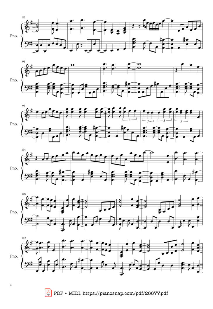Page 4 of the piano sheet music PDF Piano – Late Goodbye Piano by Poets of the Fall