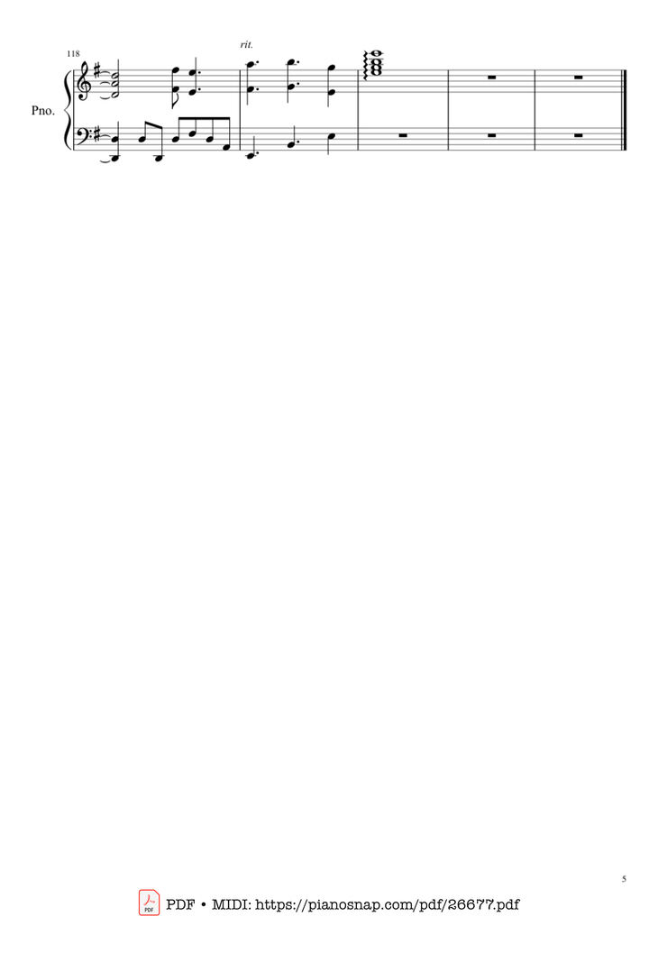 Page 5 of the piano sheet music PDF Piano – Late Goodbye Piano by Poets of the Fall