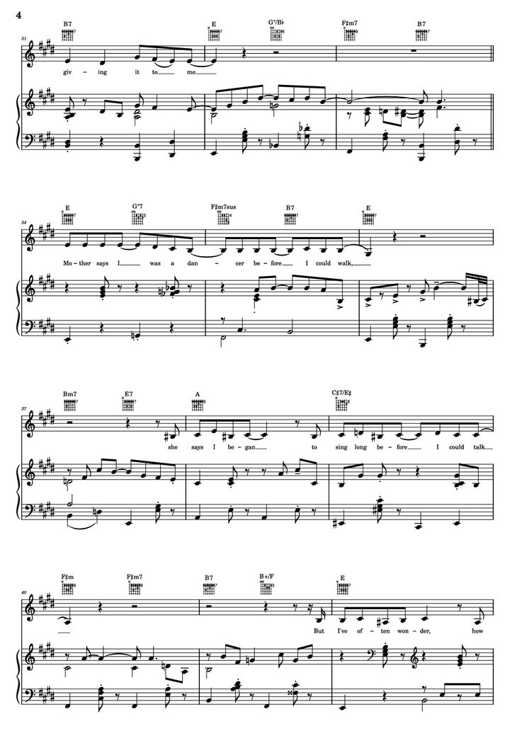 Page 4 of the piano sheet music PDF Piano Guitar Tab – Thank You For The Music Piano by B. Andersson/B. Ulvaeus