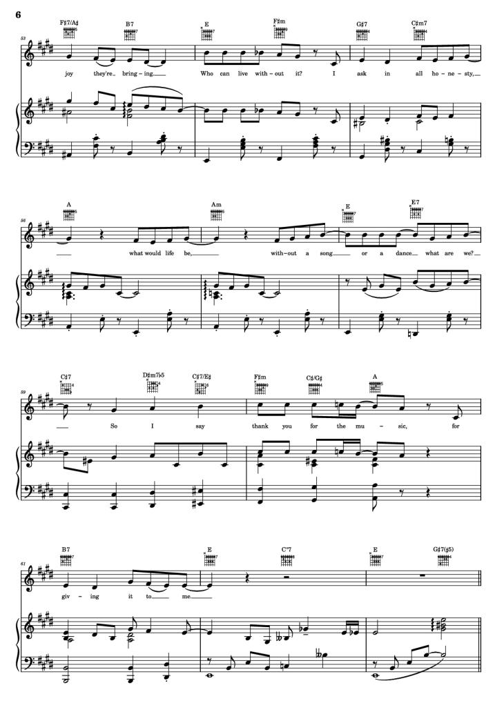 Page 6 of the piano sheet music PDF Piano Guitar Tab – Thank You For The Music Piano by B. Andersson/B. Ulvaeus