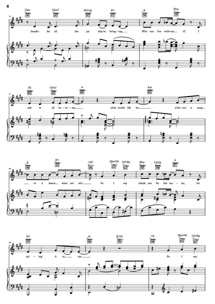 Page 8 of the piano sheet music PDF Piano Guitar Tab – Thank You For The Music Piano by B. Andersson/B. Ulvaeus