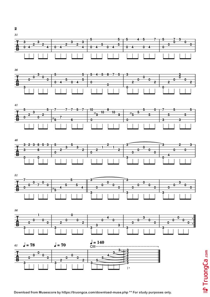 Page 2 of the piano sheet music PDF Guitar Tab – Ave Maria Guitar TAB by Franz Schubert