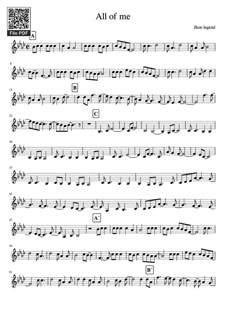 Page 1 of the piano sheet music PDF – All of me Violin by Jhon legend