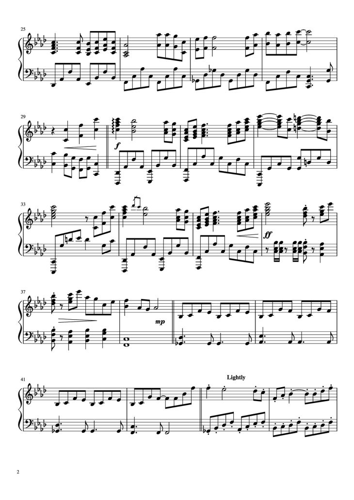 Page 2 of the piano sheet music PDF Piano – The Legend of Ashitaka by Joe Hisaishi