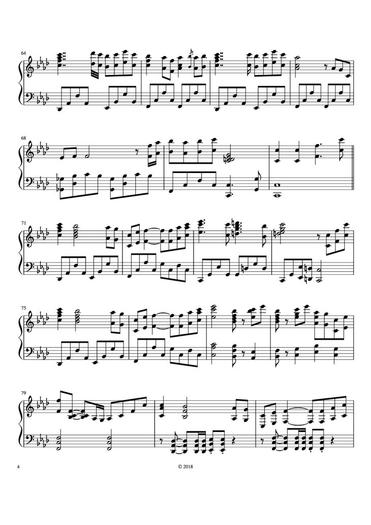 Page 4 of the piano sheet music PDF Piano – The Legend of Ashitaka Piano by Joe Hisaishi Arr. by Parker Winters