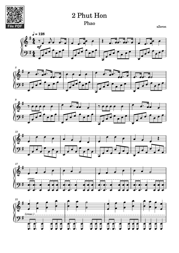 Page 1 of the piano sheet music PDF Piano – 2 Phut Hon Piano by XZeron