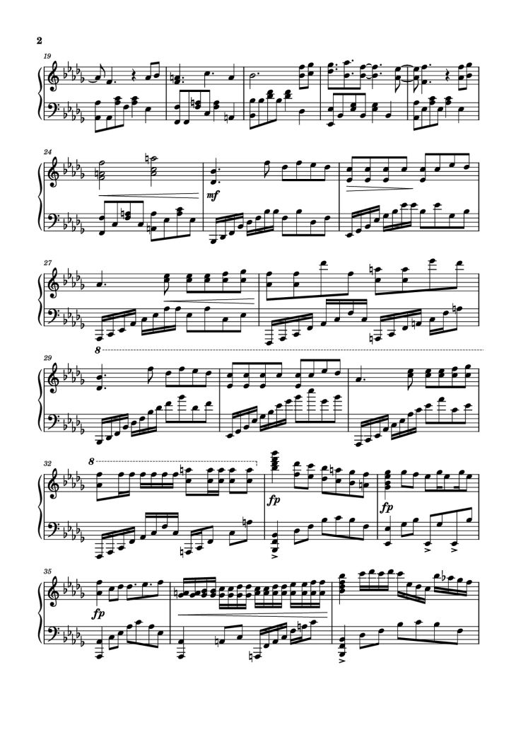 Page 2 of the piano sheet music PDF Piano – Prologue: Lycoris Radiata Piano by Spikes