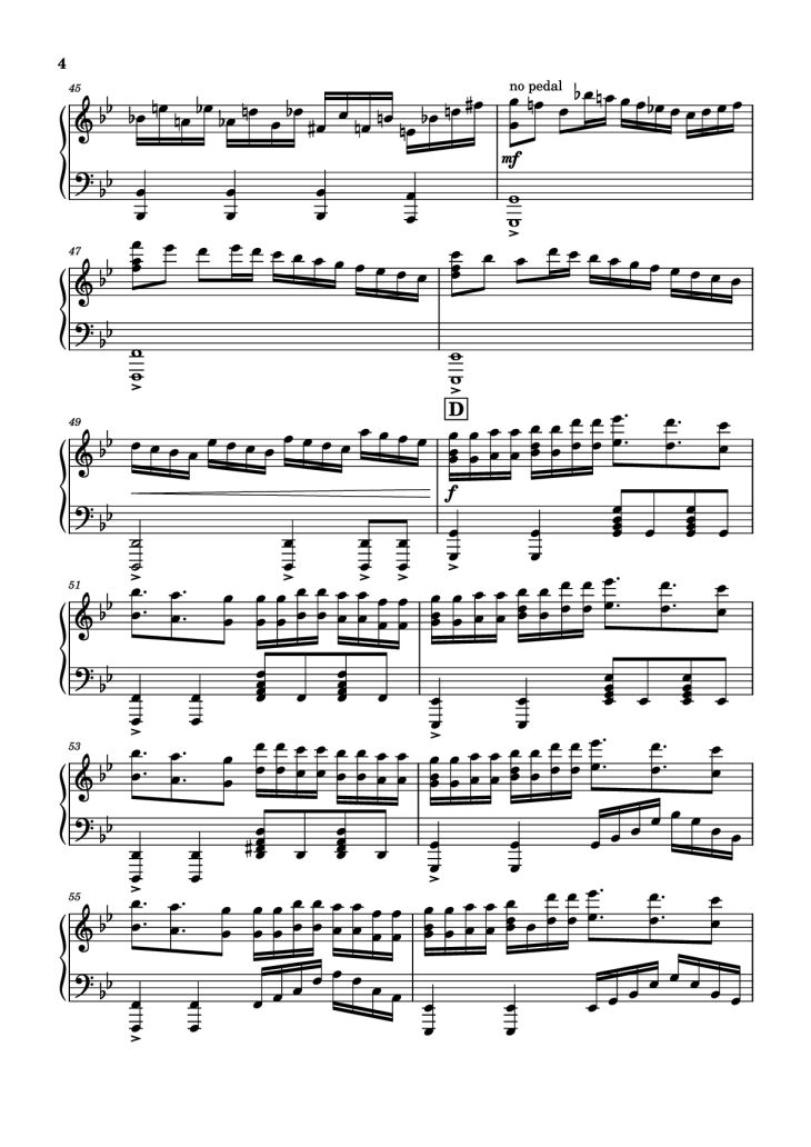 Page 4 of the piano sheet music PDF Piano – Prologue: Lycoris Radiata Piano by Spikes