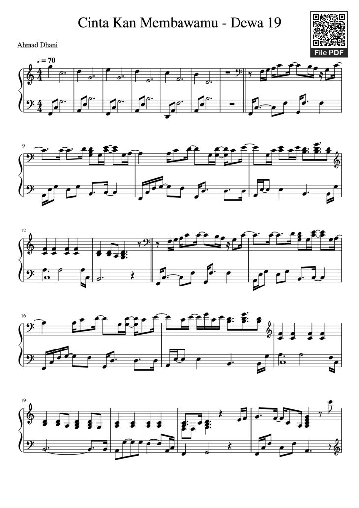 Page 1 of the piano sheet music PDF Piano – Cinta Kan Membawamu - Dewa 19 Piano by Dewa 19