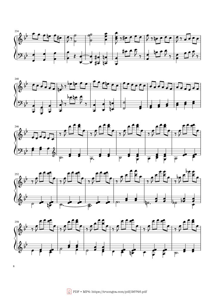 Page 8 of the piano sheet music PDF Piano – Tchaikovsky Waltz from "The Sleeping Beauty" Piano by Pyotr Ilyich Tchaikovsky