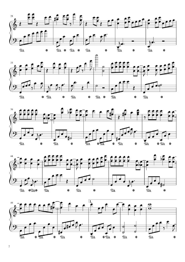 Page 2 of the piano sheet music PDF Piano – Nothing
