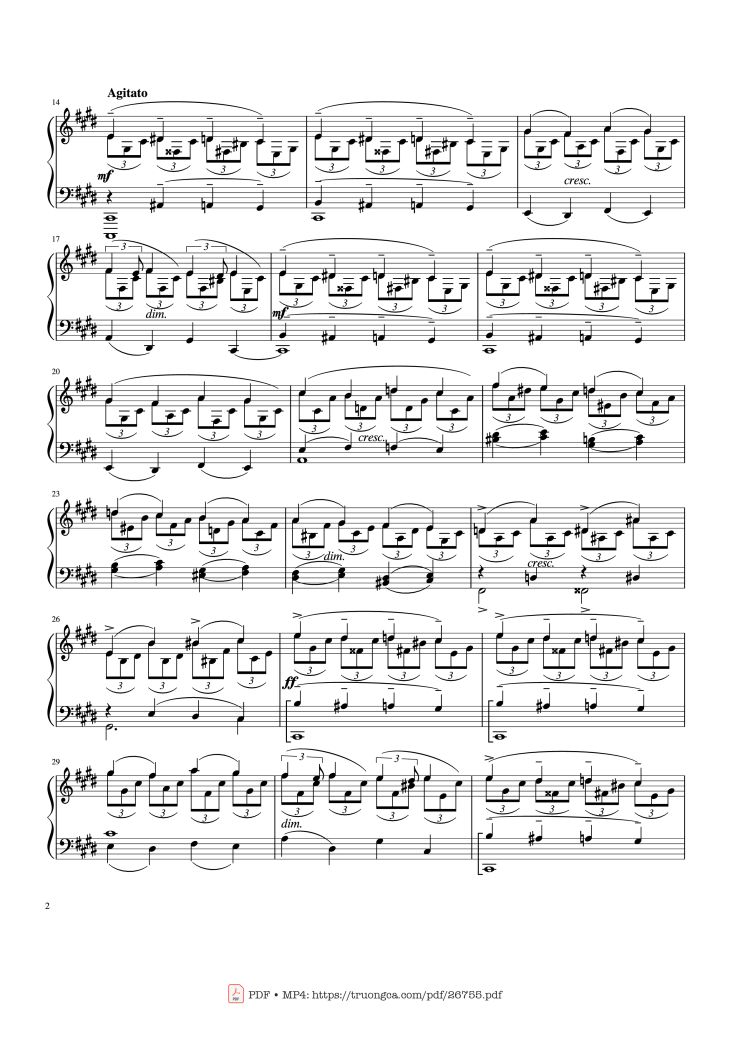 Page 2 of the piano sheet music PDF – Prelude in C♯ minor, Op. 3 No. 2 - Rachmaninov by Sergei Rachmaninov