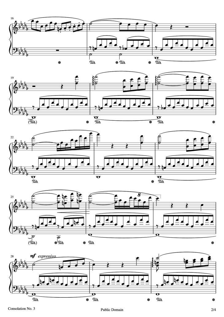 Page 2 of the piano sheet music PDF – Consolations Piano by Franz Liszt
