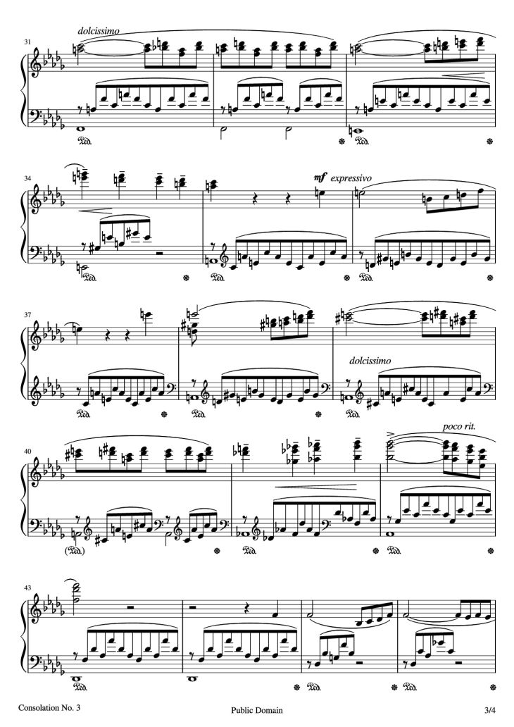 Page 3 of the piano sheet music PDF – Consolations Piano by Franz Liszt
