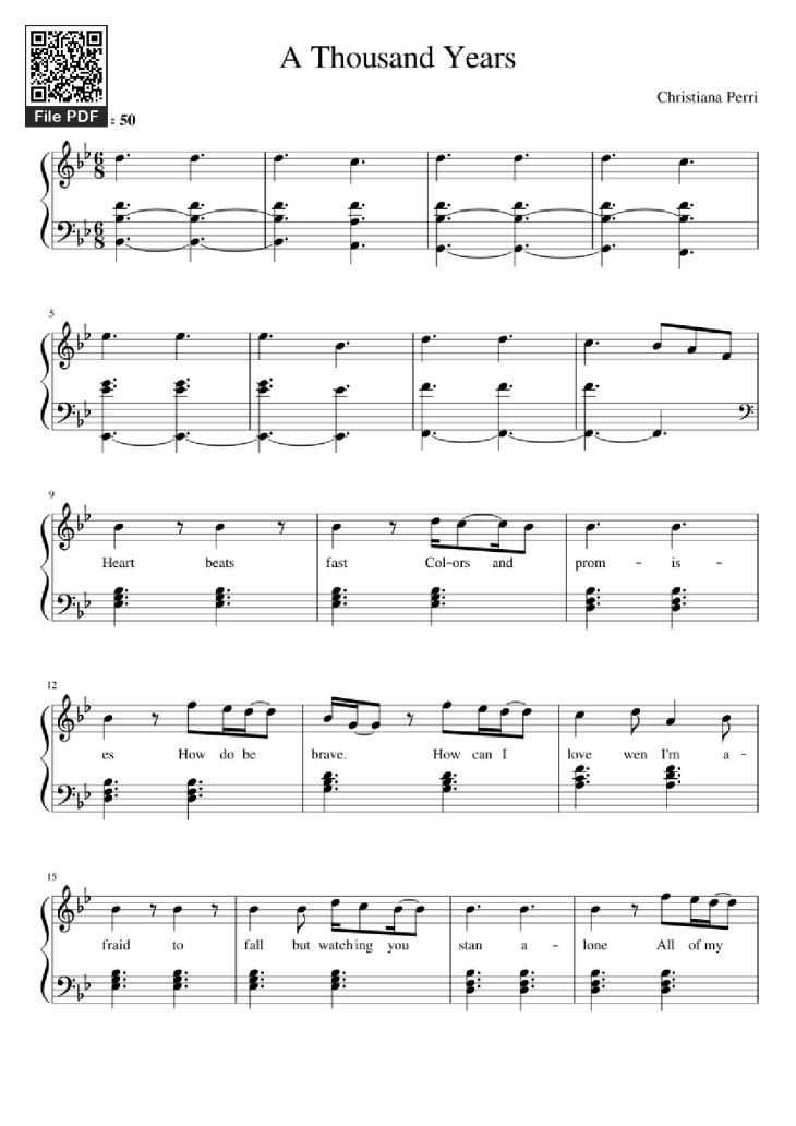 Page 1 of the piano sheet music PDF Piano – A Thousand Years Piano by Christiana Perri