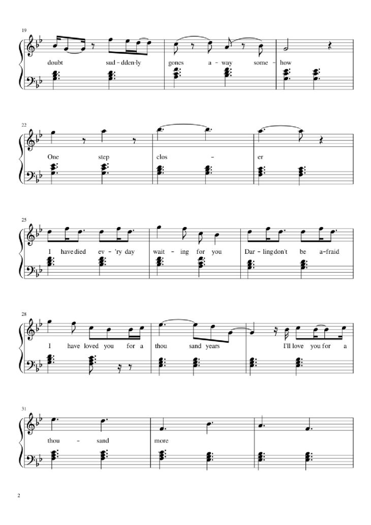 Page 2 of the piano sheet music PDF Piano – A Thousand Years Piano by Christiana Perri