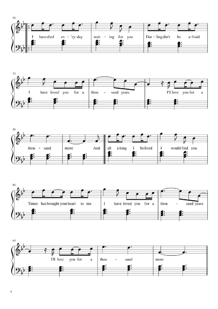 Page 4 of the piano sheet music PDF Piano – A Thousand Years Piano by Christiana Perri
