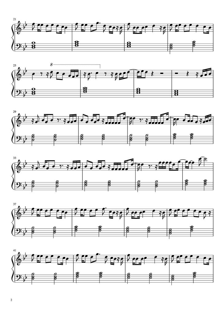 Page 2 of the piano sheet music PDF Piano – Quiero Verte Sonreir Piano by Soy Luna