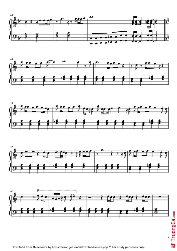 Page 3 of the piano sheet music PDF Piano – Quiero Verte Sonreir Piano by Soy Luna