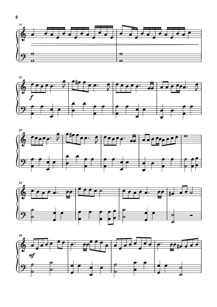 Page 2 of the piano sheet music PDF Piano – The Unforgiven Piano by JAMES HETFIELD, KIRK HAMMETT, & LARS ULRICH
