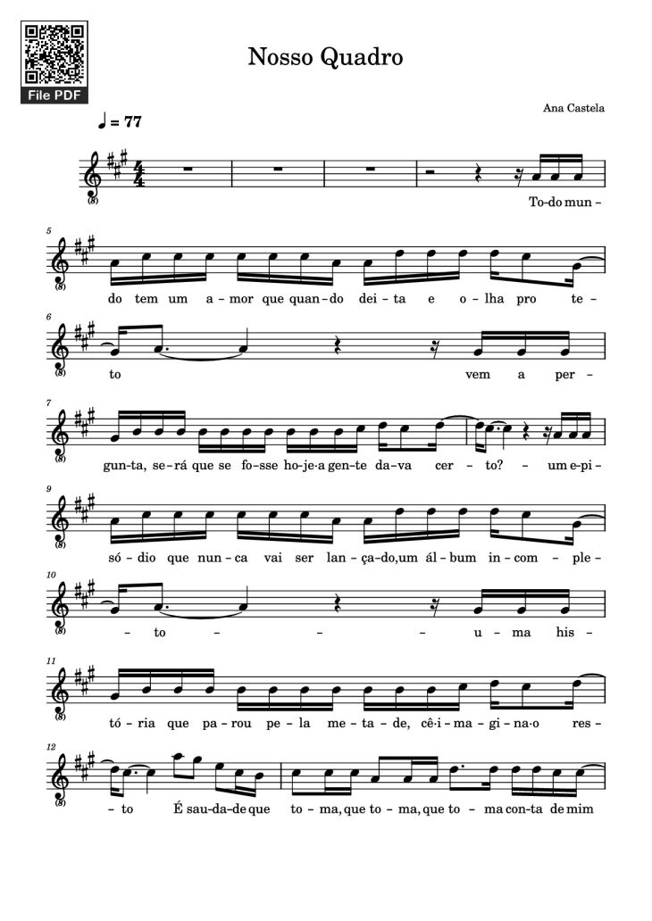 Page 1 of the piano sheet music PDF Piano – Nosso Quadro Piano by Ana Castela