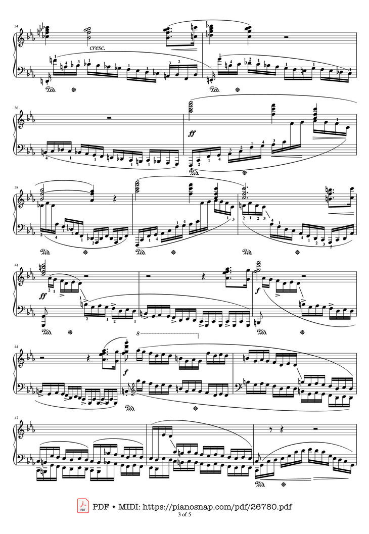 Page 3 of the piano sheet music PDF Piano – Etude Op.10 No.12 Revolutionary by Frederic Francois Chopin