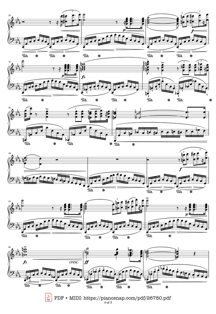 Page 4 of the piano sheet music PDF Piano – Etude Op.10 No.12 Revolutionary by Frederic Francois Chopin