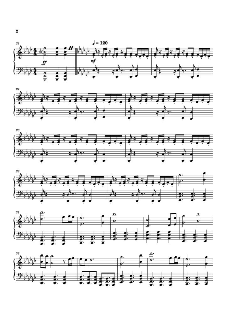 Page 2 of the piano sheet music PDF Piano – Natlan Piano by Arranged by: Kenjin Gaming