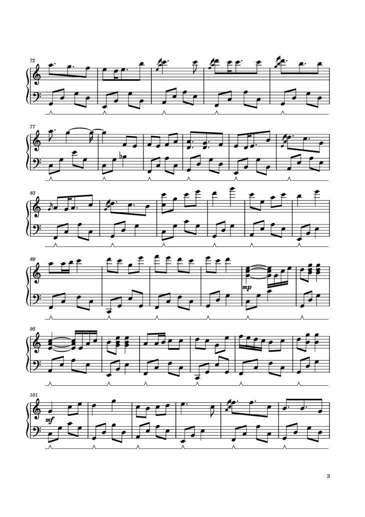 Page 3 of the piano sheet music PDF – Công chúa bong bóng Piano by Nguyễn Hoàng Linh