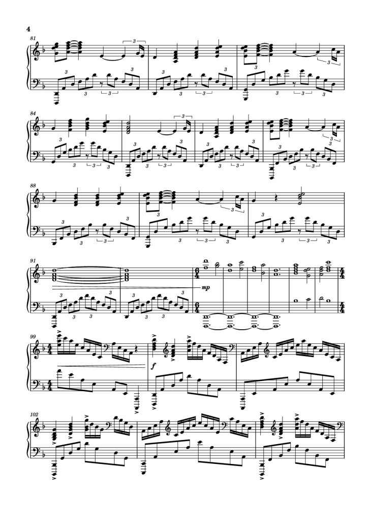 Page 4 of the piano sheet music PDF Piano – The Last Samurai Piano by Hans Zimmer